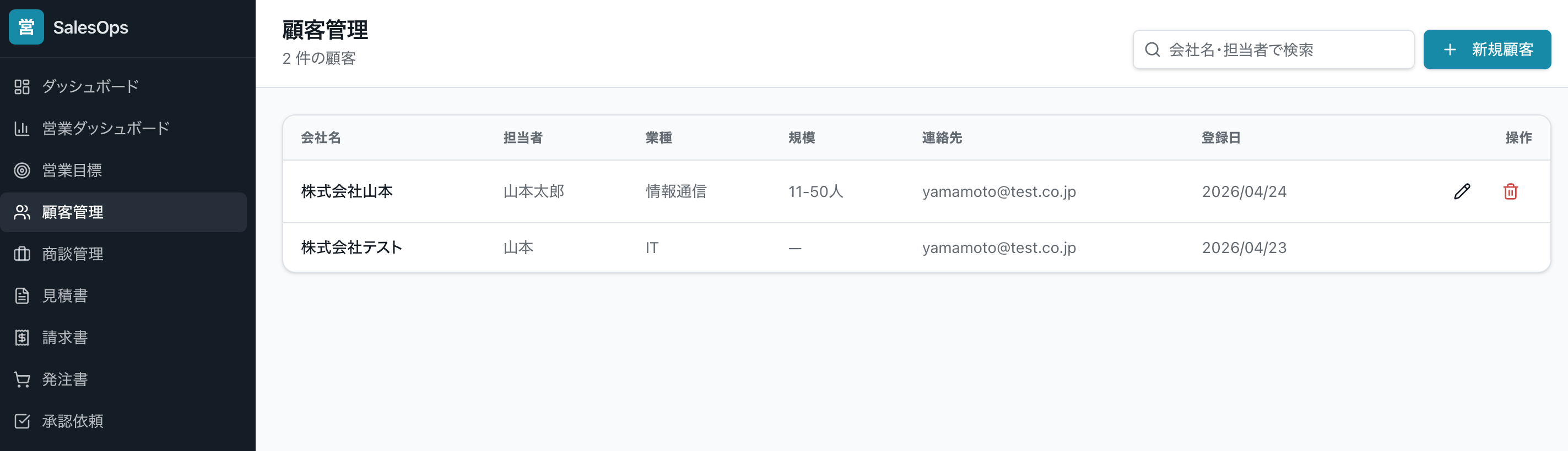 顧客管理画面